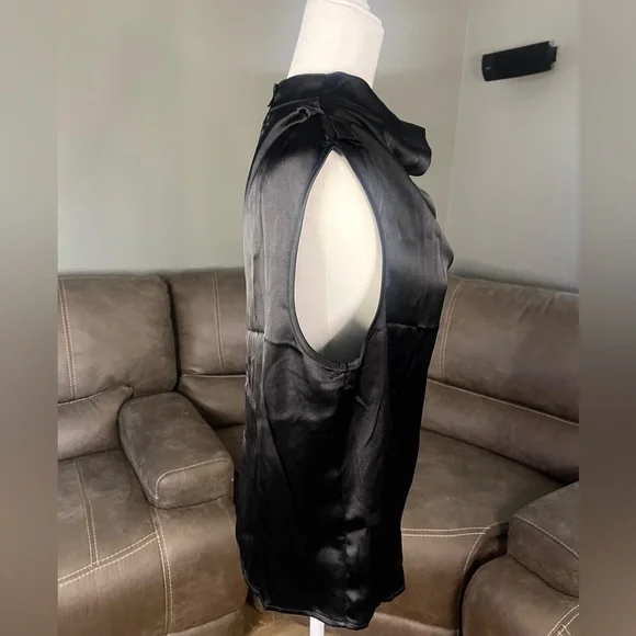 🔥HOT🔥NWT Rachel Zoe Black Satin Mock Drape Neck Top Sz XL - Picture 10 of 13